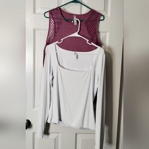 90 Degree By Reflex Burgundy Mesh Tank Top and White Square Neck Long Sleeve Top